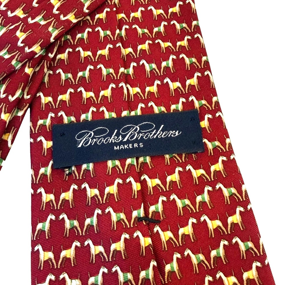 Men's BROOKS BROTHERS Burgundy Pure Silk Neck Tie FOX TERRIER DOGS, Preppy, USA